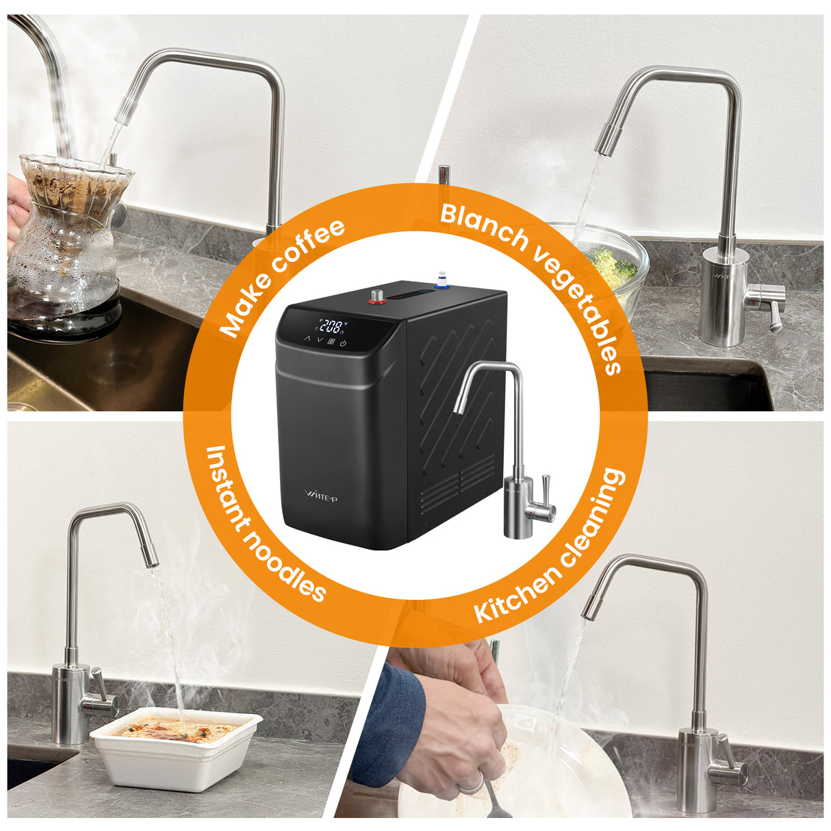 WINTEMP Instant Hot Water Dispenser — 208°F Compact Under-Sink Unit with Wi-Fi Smart Control & Child-Lock Hot-Only Faucet