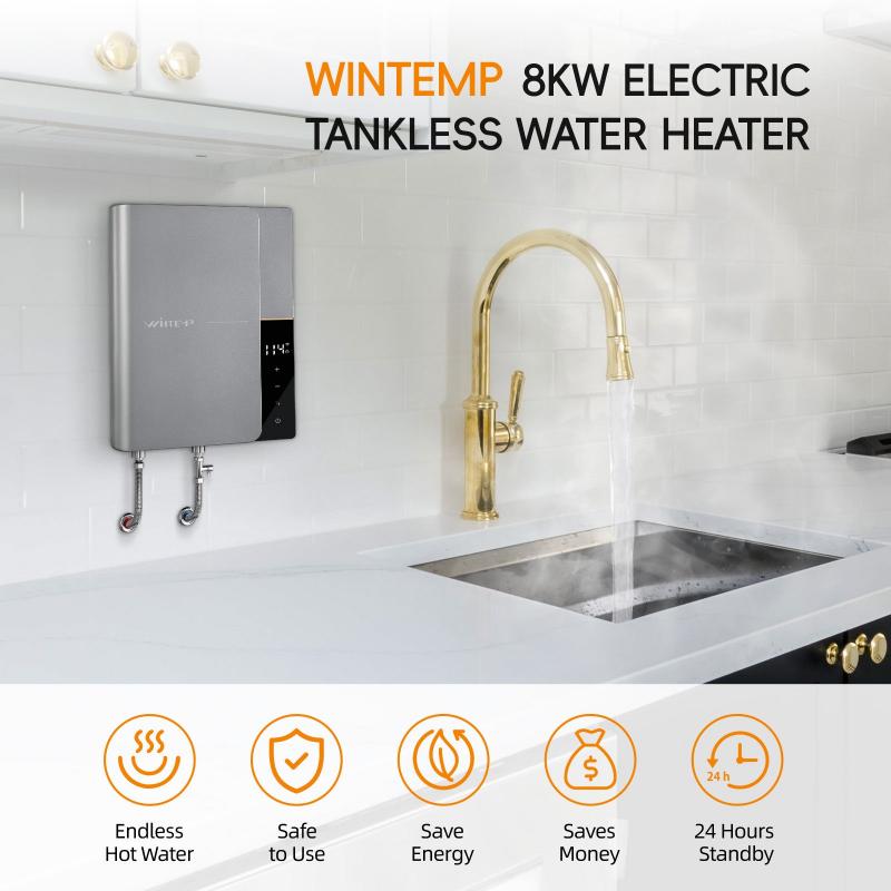 WN08 Gray 240V / 8KW Point of Use Tankless Electric Water Heater